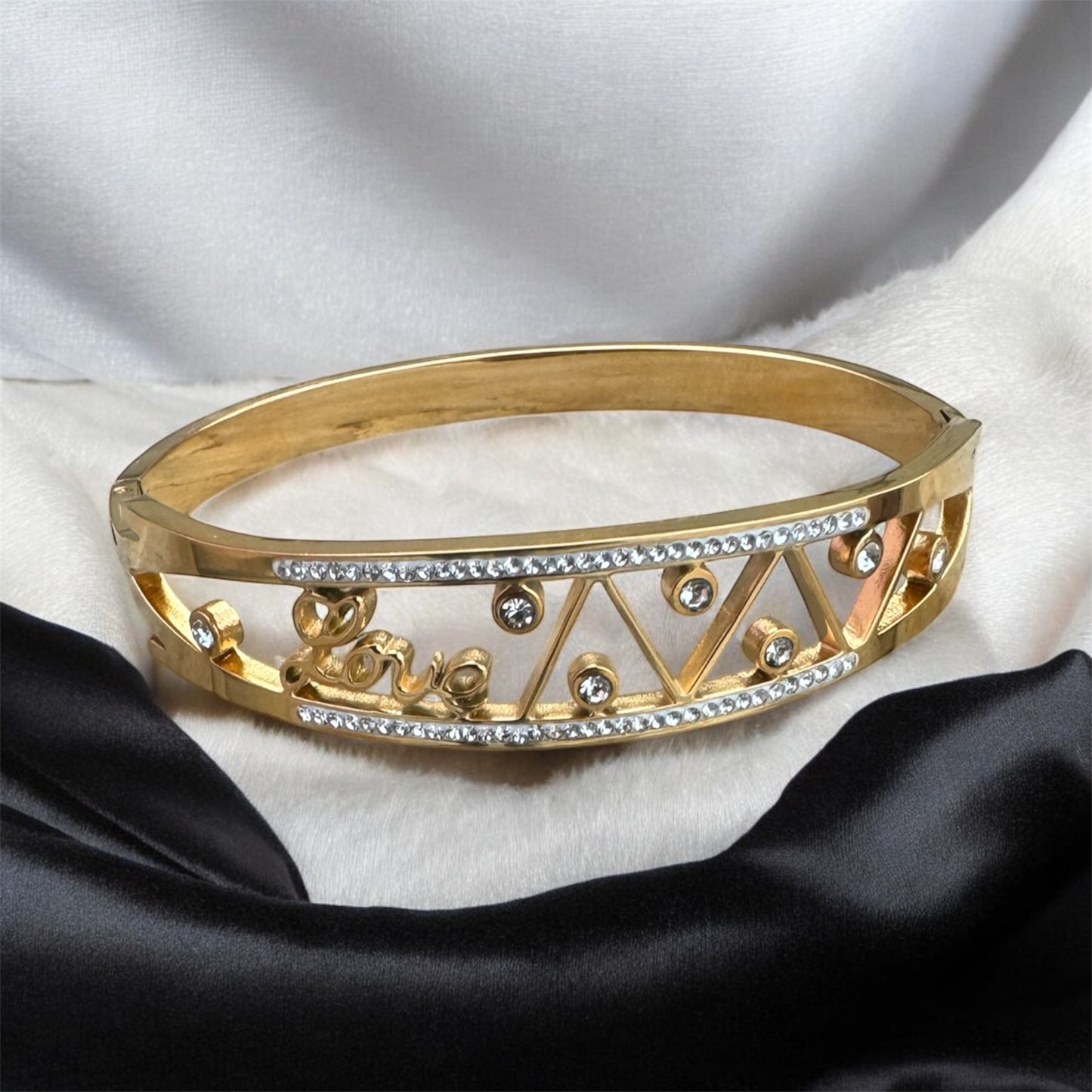 Golden AD Embedded Stainless Steel Bracelet