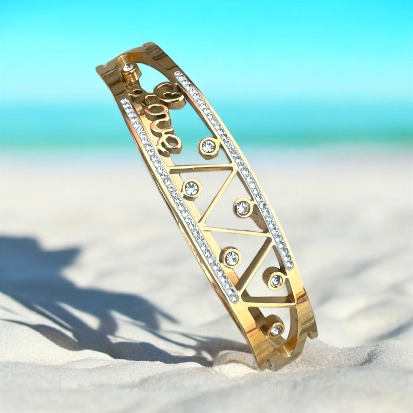 Golden AD Embedded Stainless Steel Bracelet
