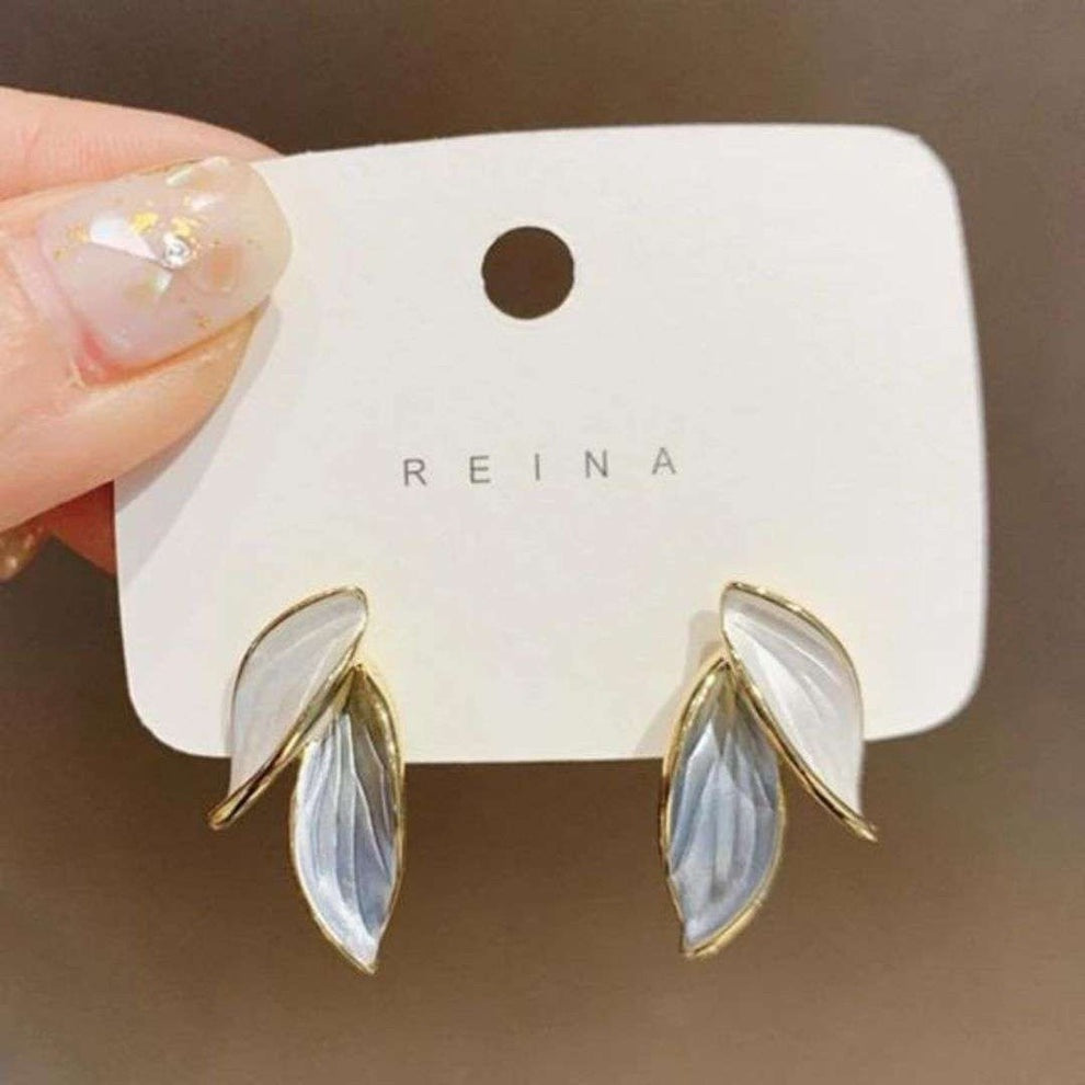 White-Blue Metal Leaf Studs
