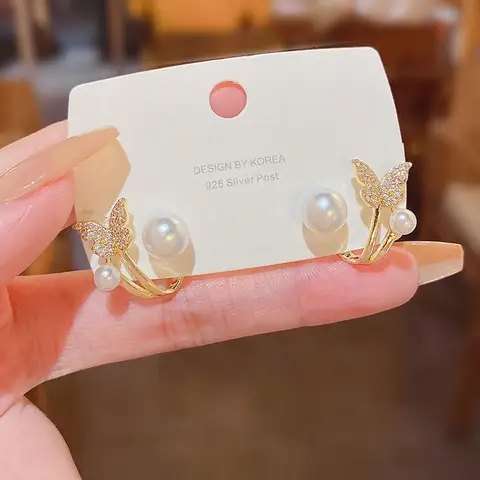 White Pearl Butterfly Earrings