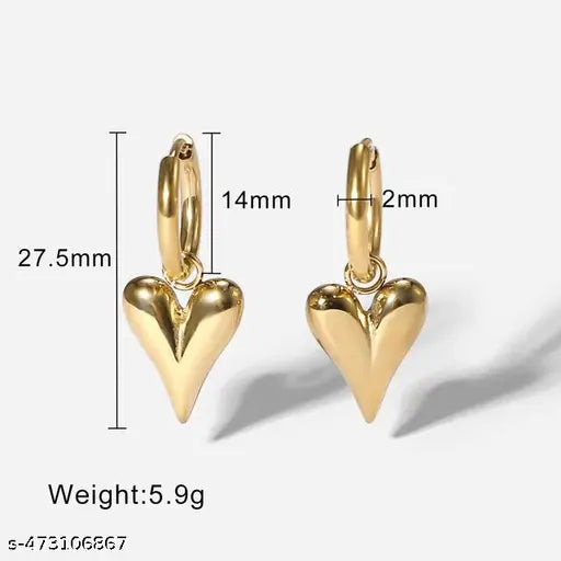 Golden Drop Heart Earrings
