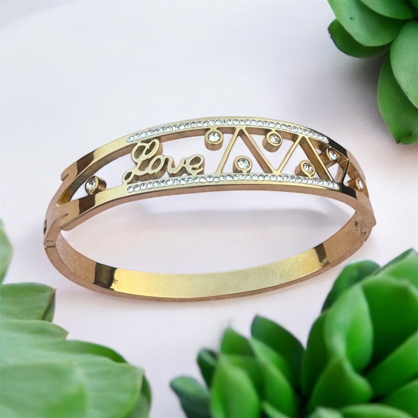 Golden AD Embedded Stainless Steel Bracelet