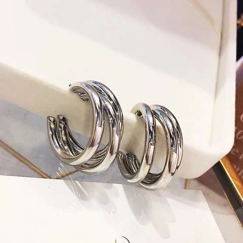 Sliver Tripple Layer Half Hoop Earrings