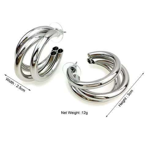 Sliver Tripple Layer Half Hoop Earrings