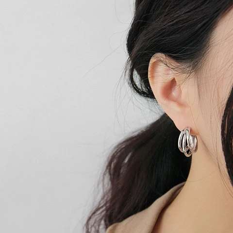 Sliver Tripple Layer Half Hoop Earrings
