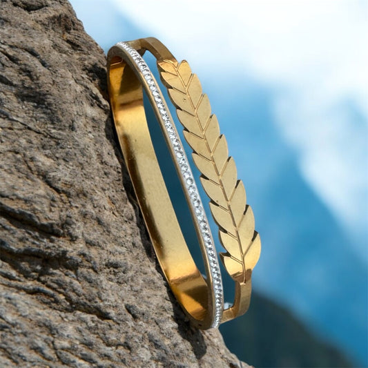 Leaf Stainless Steel Bracelet with AD Embedded