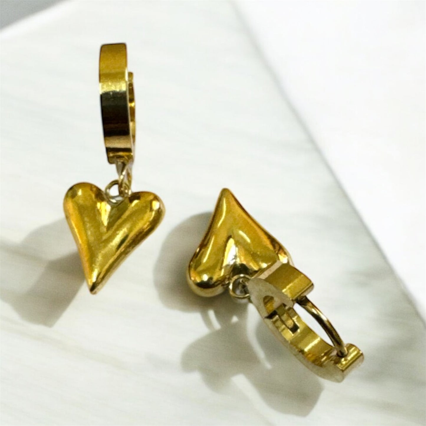Golden Drop Heart Earrings