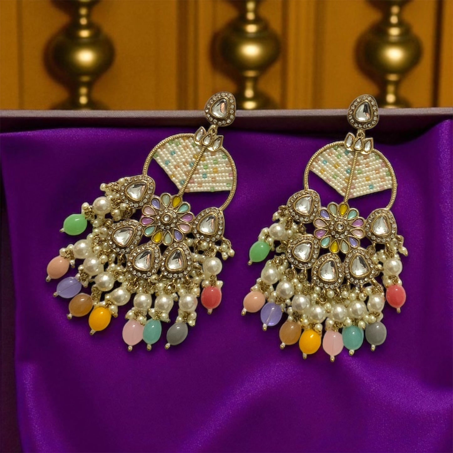 Ivory Multicolour Pearl Chandbali