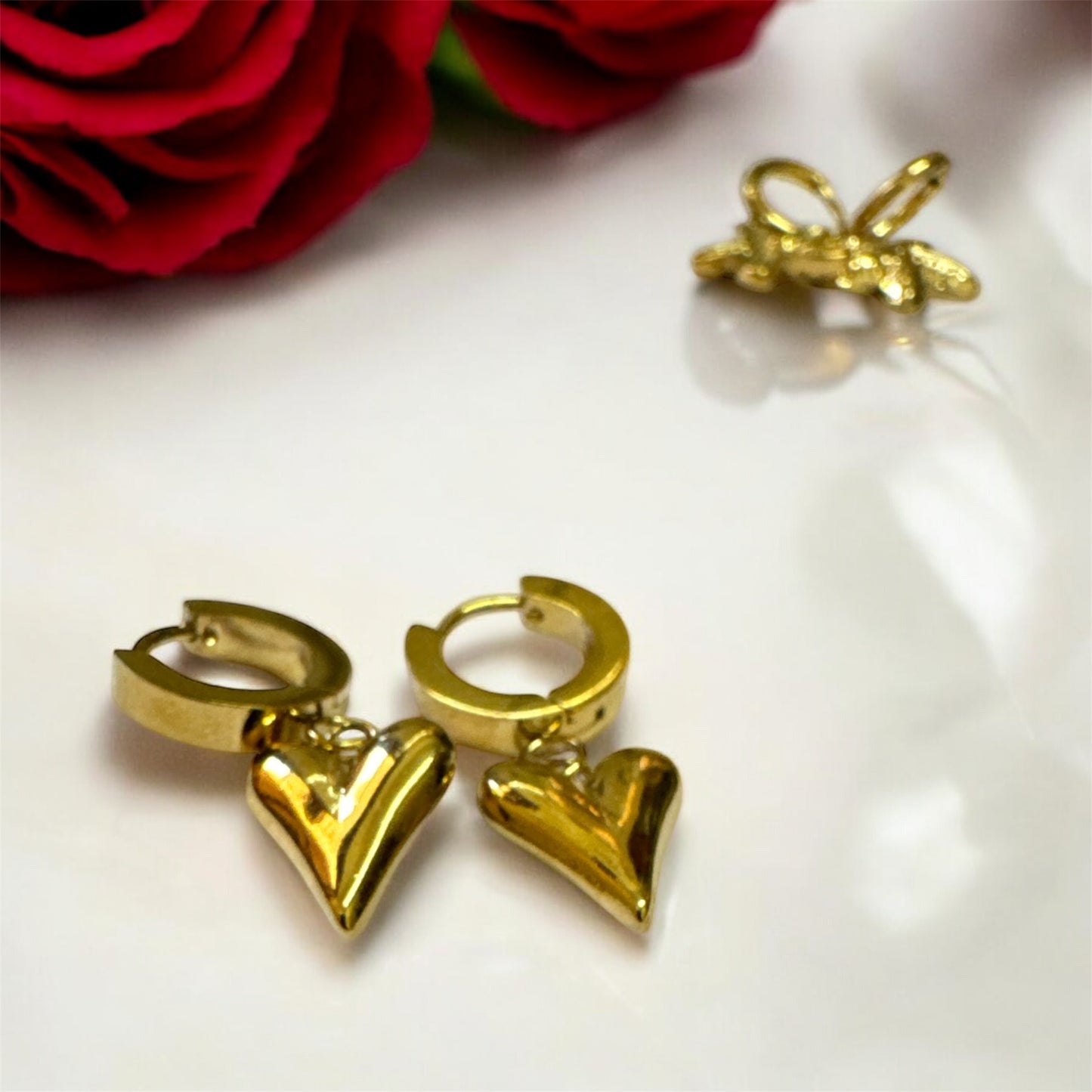 Golden Drop Heart Earrings