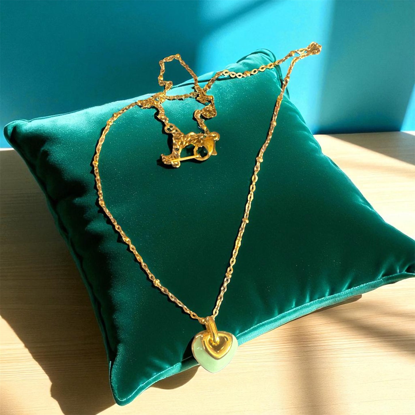 Blue Enamel Heart Necklace
