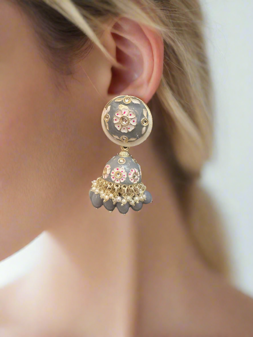 Grey Meenakari Jhumka