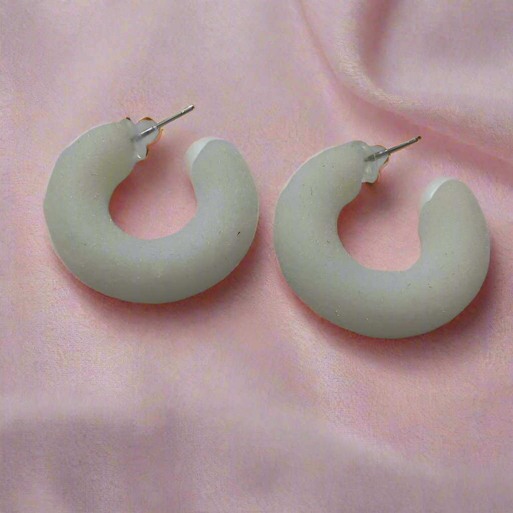 Cream Velvet Hoop Earrings