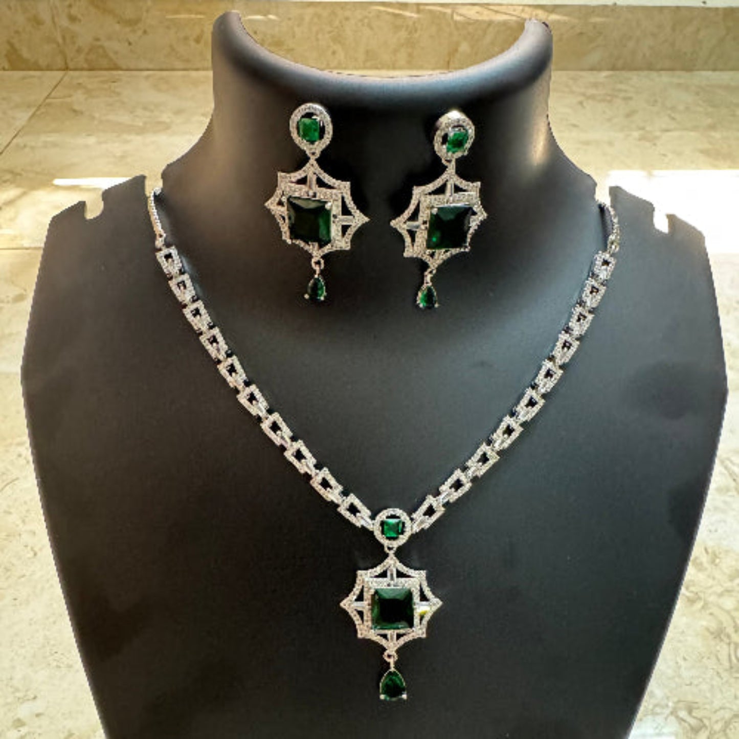 Emerald Green Cubic Zirconia Jewellery Set
