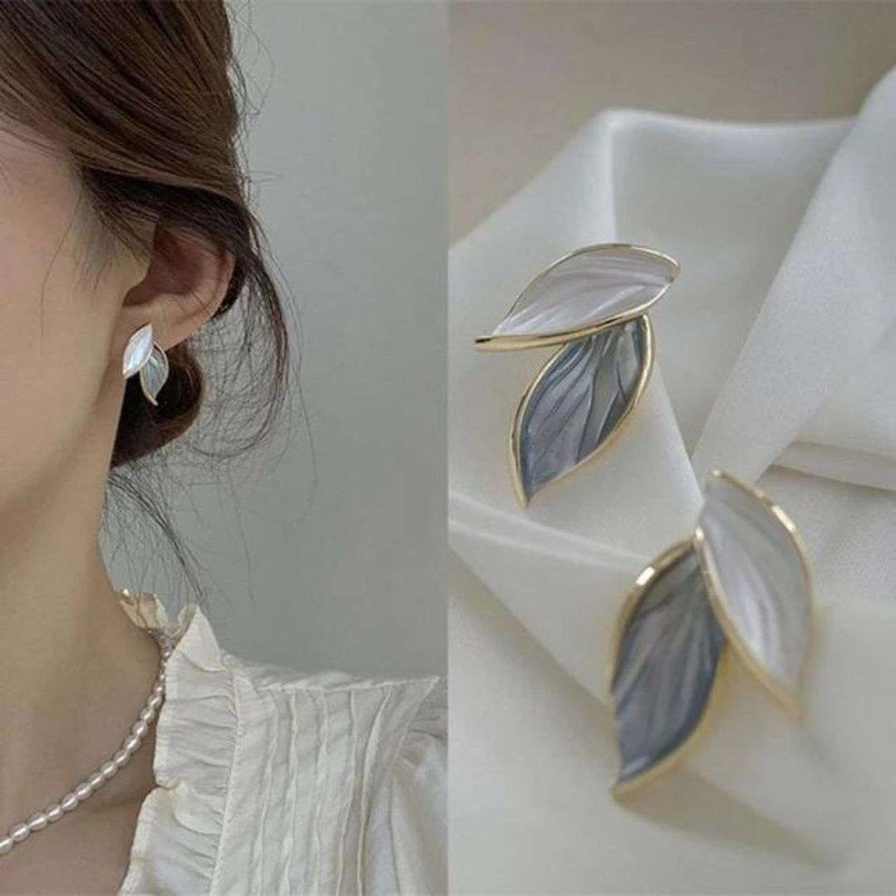 White-Blue Metal Leaf Studs