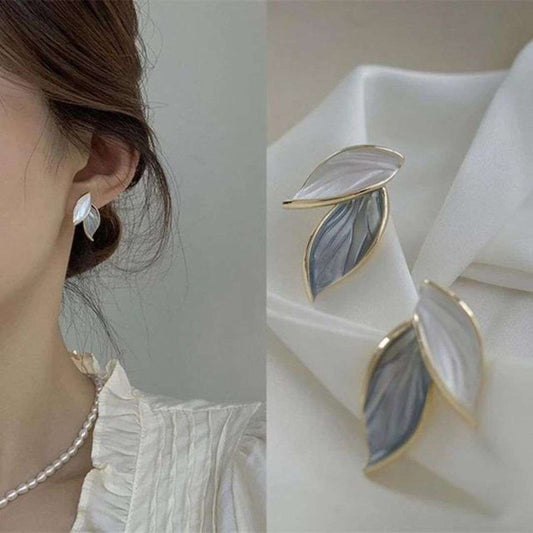 White-Blue Metal Leaf Studs