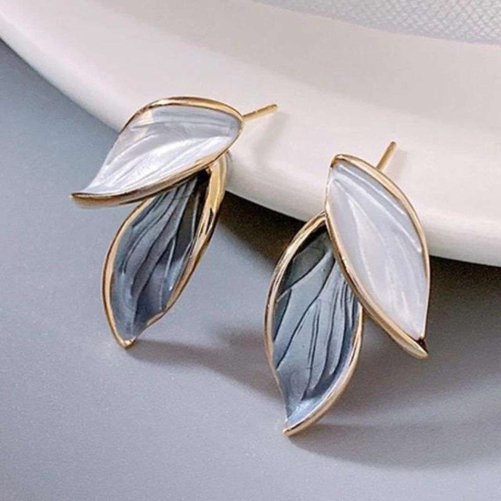 White-Blue Metal Leaf Studs
