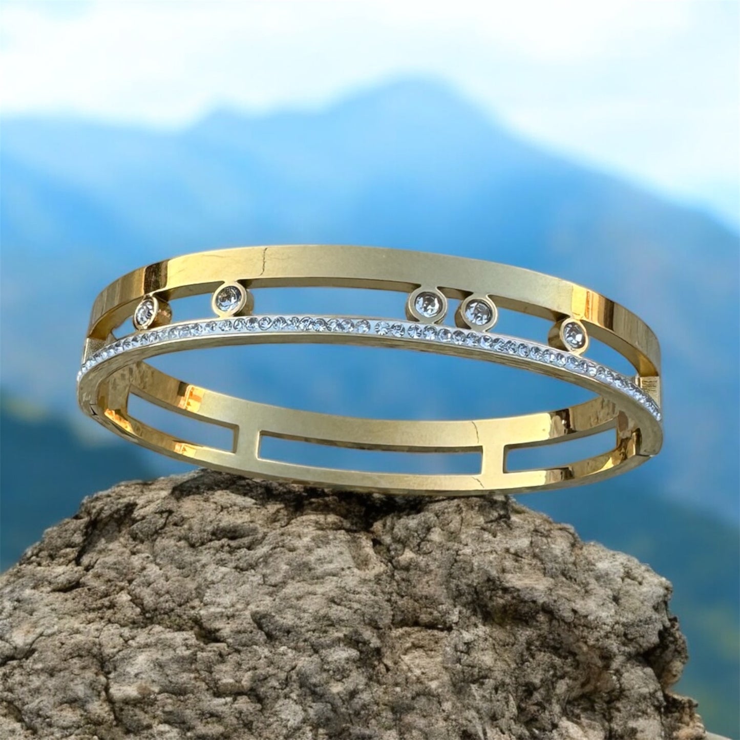 Golden AD Embedded Stainless Steel Bracelet