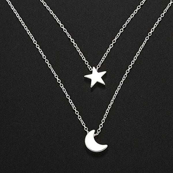 Sliver Plated Moon-Star Necklace