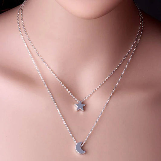 Sliver Plated Moon-Star Necklace