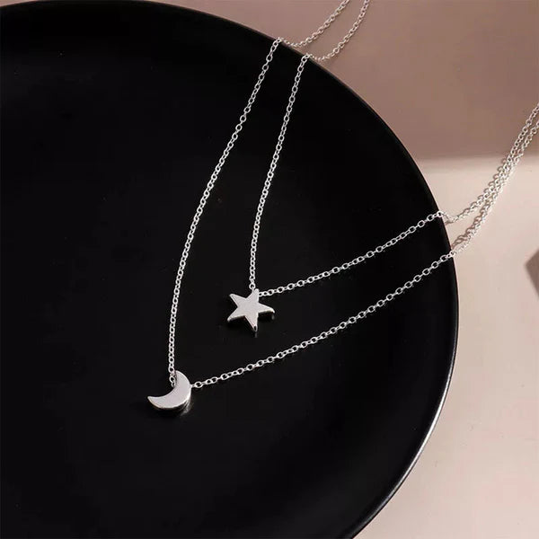 Sliver Plated Moon-Star Necklace