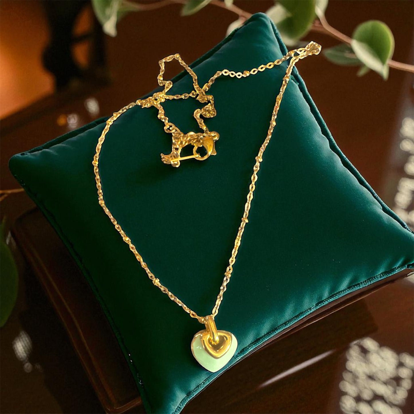 Blue Enamel Heart Necklace