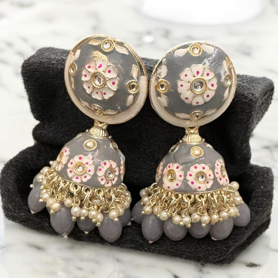 Grey Meenakari Jhumka
