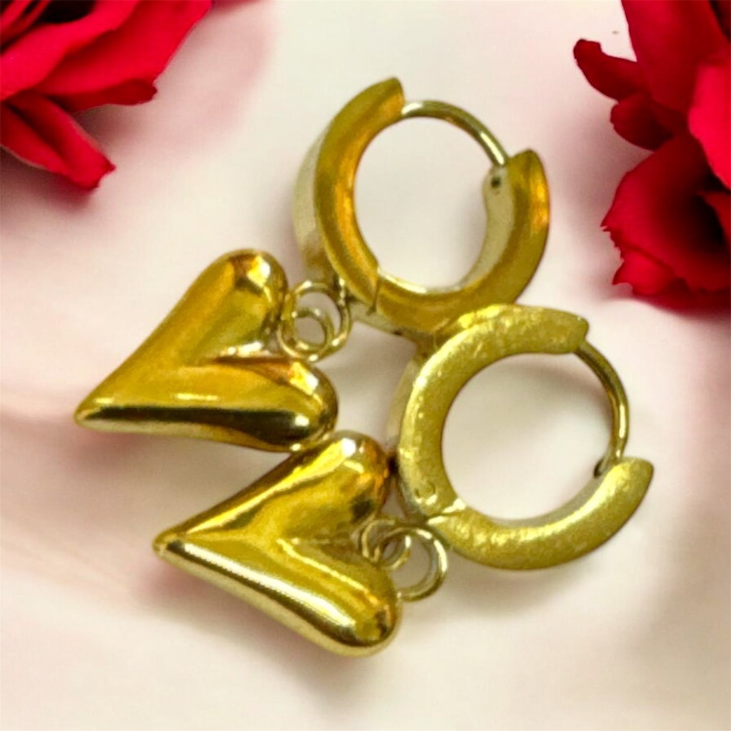 Golden Drop Heart Earrings