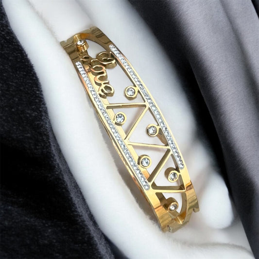 Golden AD Embedded Stainless Steel Bracelet