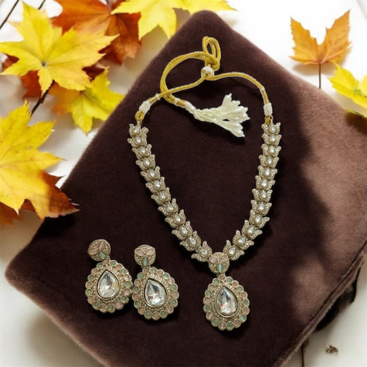 Pestal Pink-Green Kundan Jewellery Set
