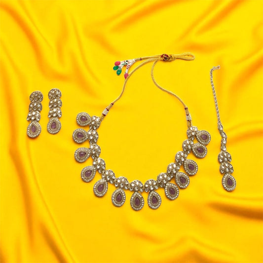 Wine Kundan Jewellery Set
