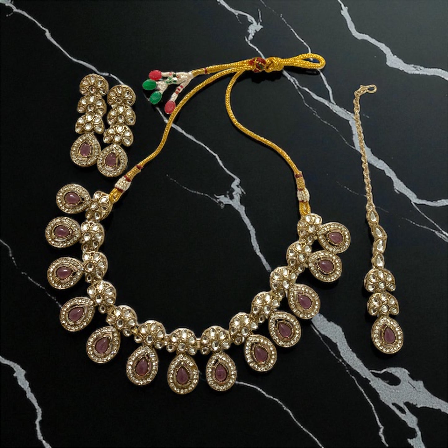 Wine Kundan Jewellery Set