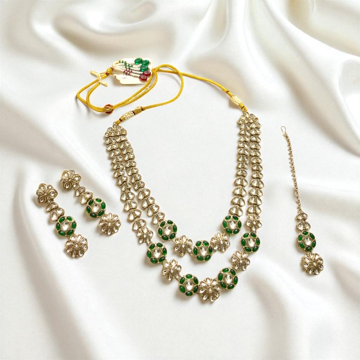 Two Layer Emerlad Green Kundan Jewellery Set