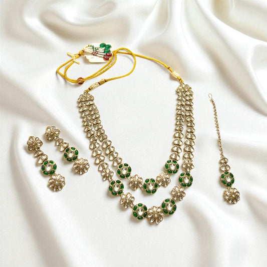 Two Layer Emerlad Green Kundan Jewellery Set