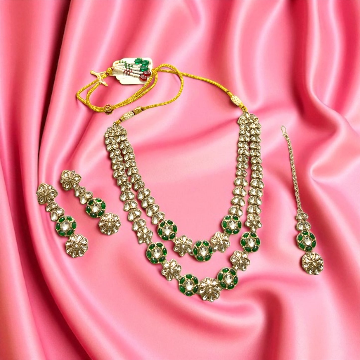 Two Layer Emerlad Green Kundan Jewellery Set