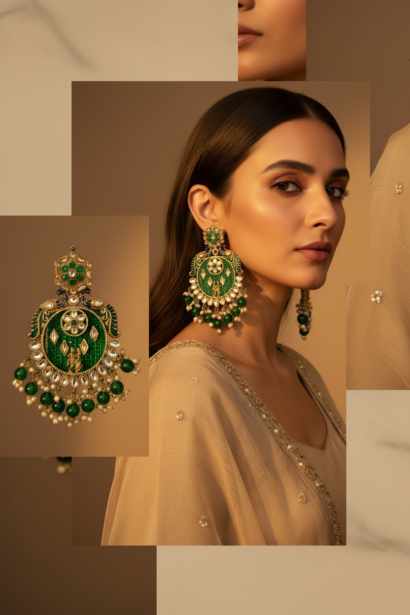 Emerald Green Mor Chandbali