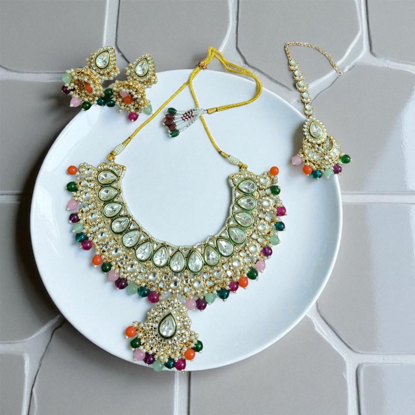 Multicolour-Ivory Kundan Set