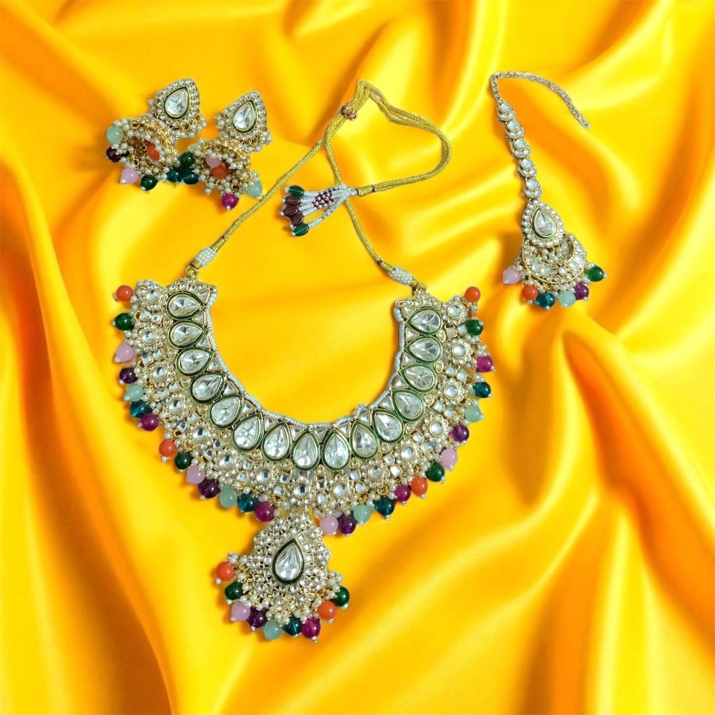Multicolour-Ivory Kundan Set