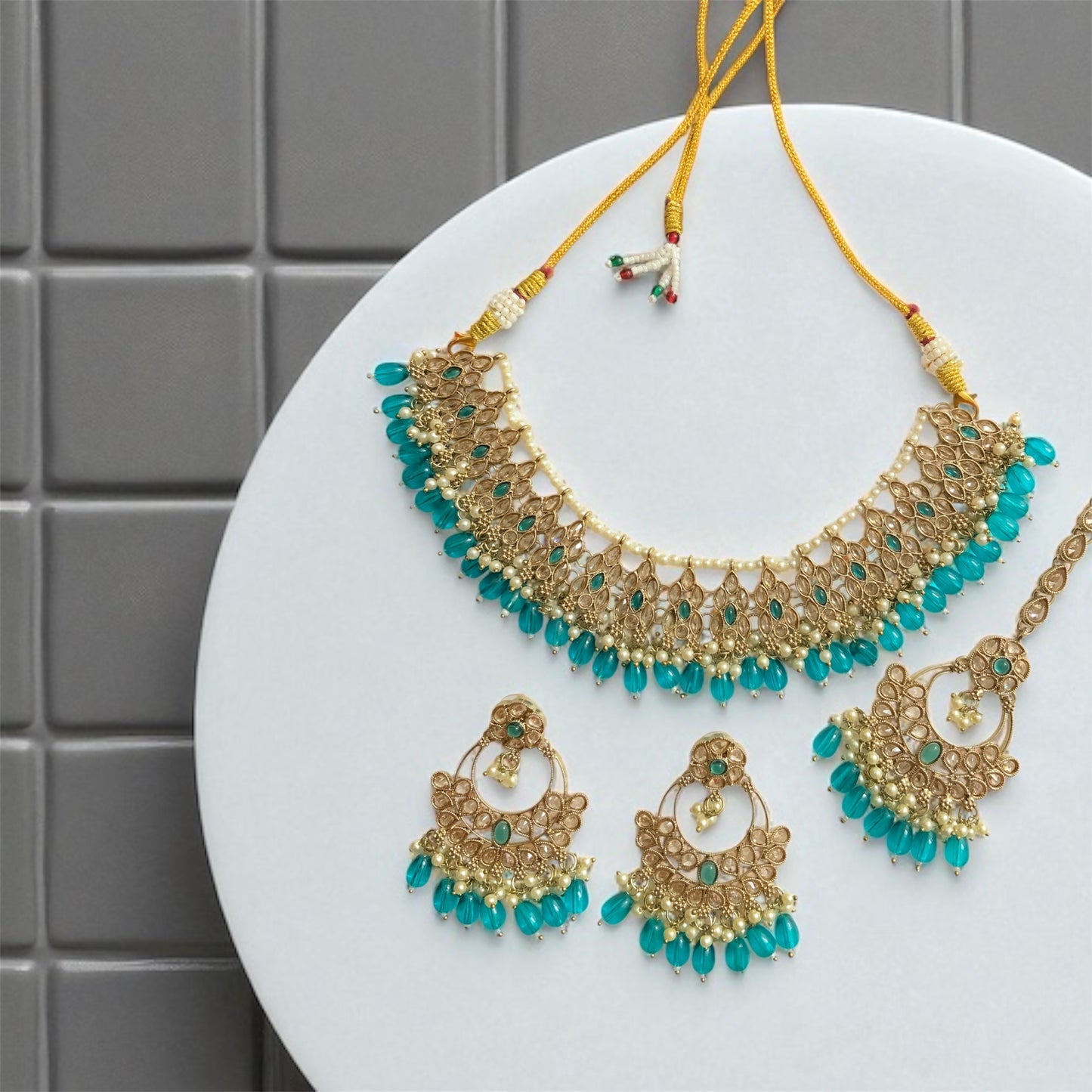 Teal Blue Kundan Jewellery Set