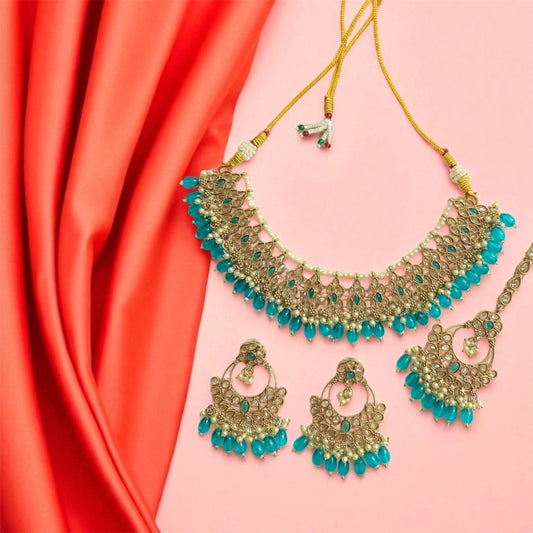 Teal Blue Kundan Jewellery Set