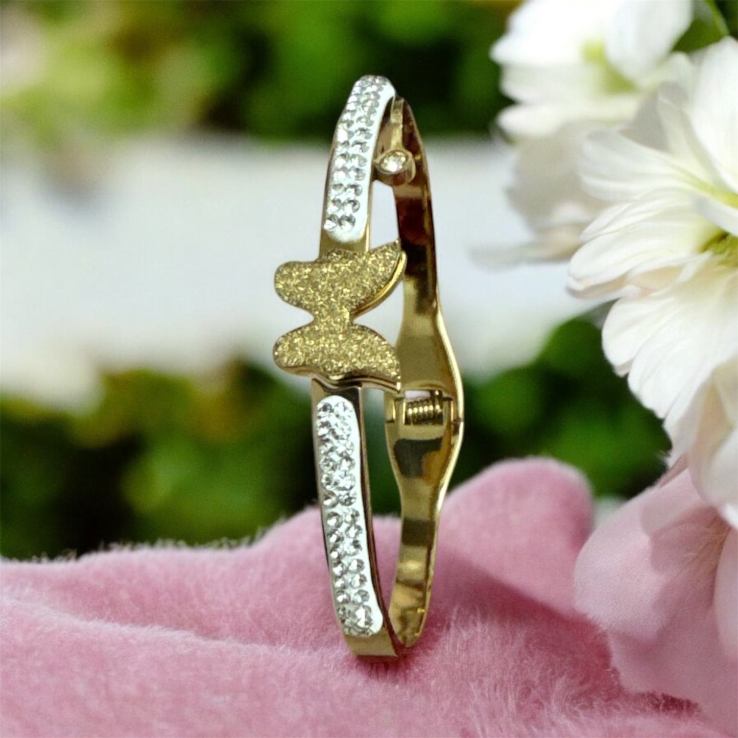 Butterfly AD Embedded Stainless Steel Bracelet