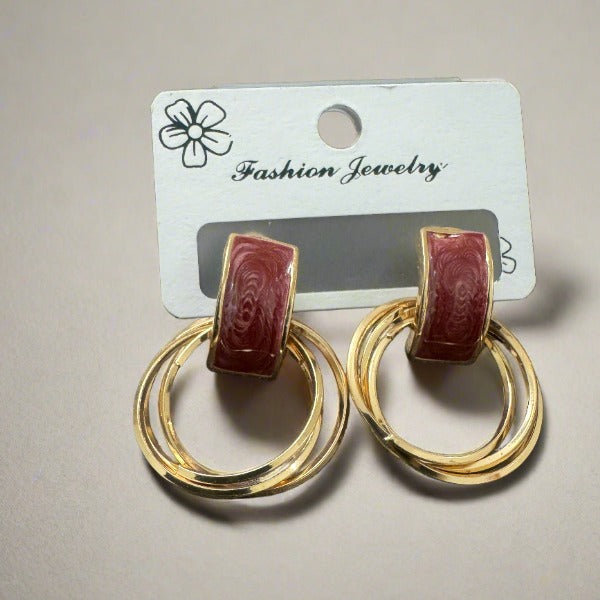 Red Stone Hoop Earrings