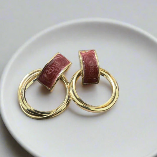 Red Stone Hoop Earrings