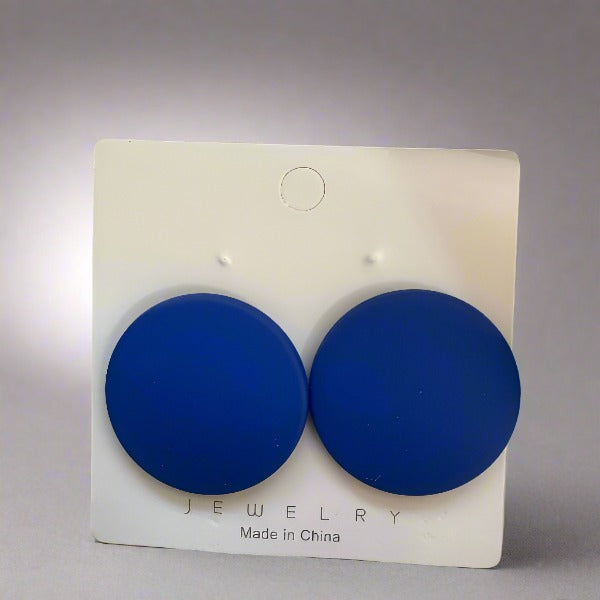 Navy Blue Round Statement Earrings