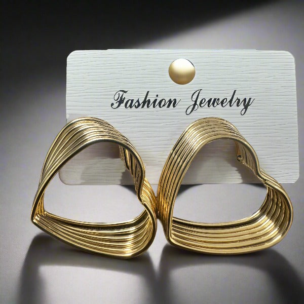 Golden Multilayer Heart-Shaped Earrings