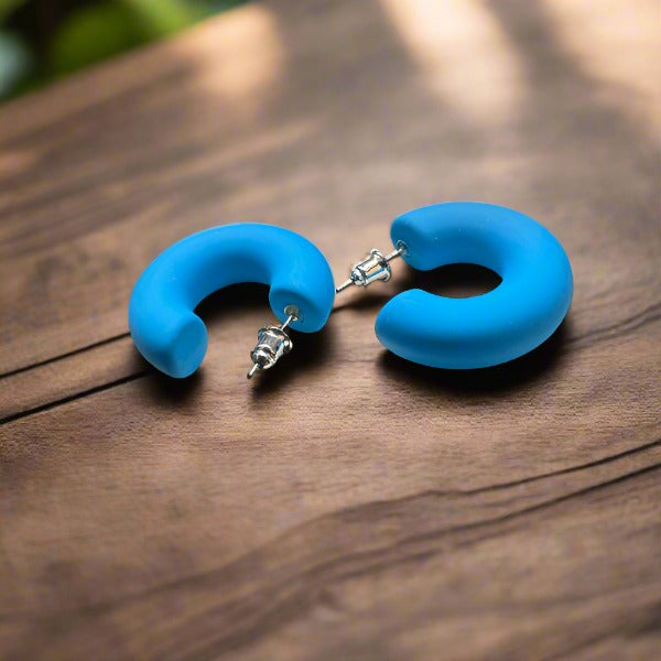 Blue Half Hoop Earrings
