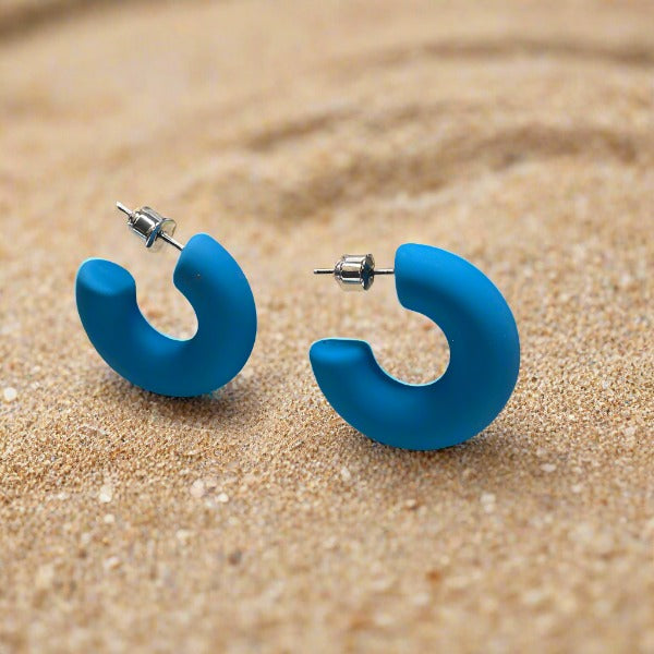 Blue Half Hoop Earrings