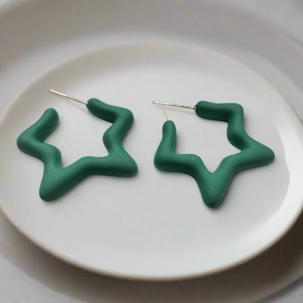Green Star Hoop Earrings