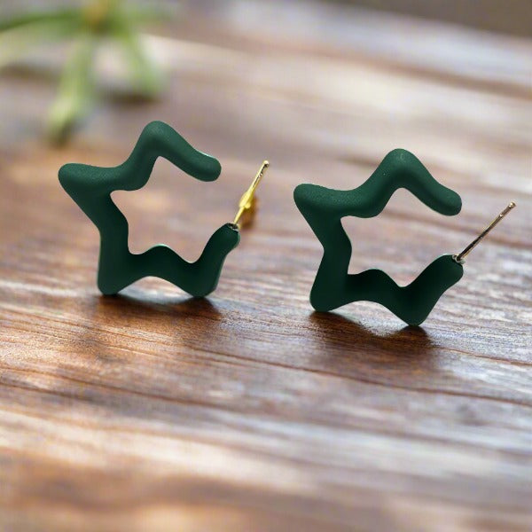 Green Star Hoop Earrings