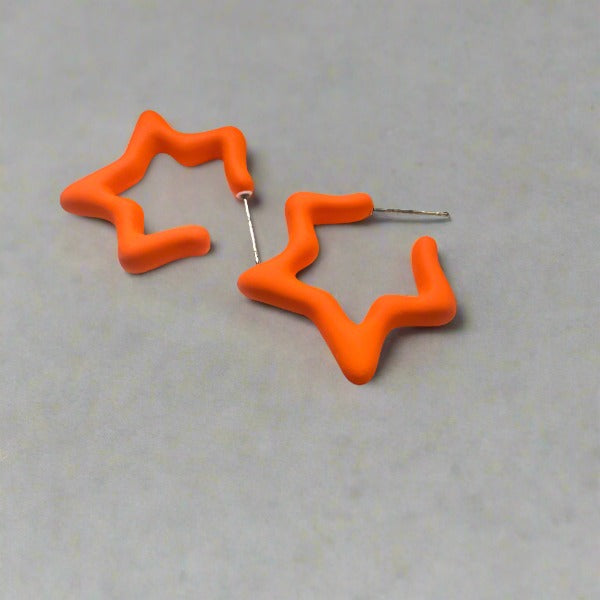 Orange Star Hoop Earrings