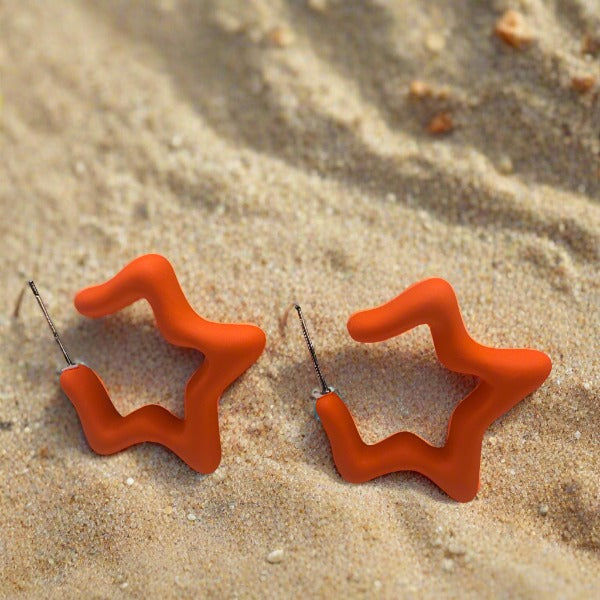 Orange Star Hoop Earrings